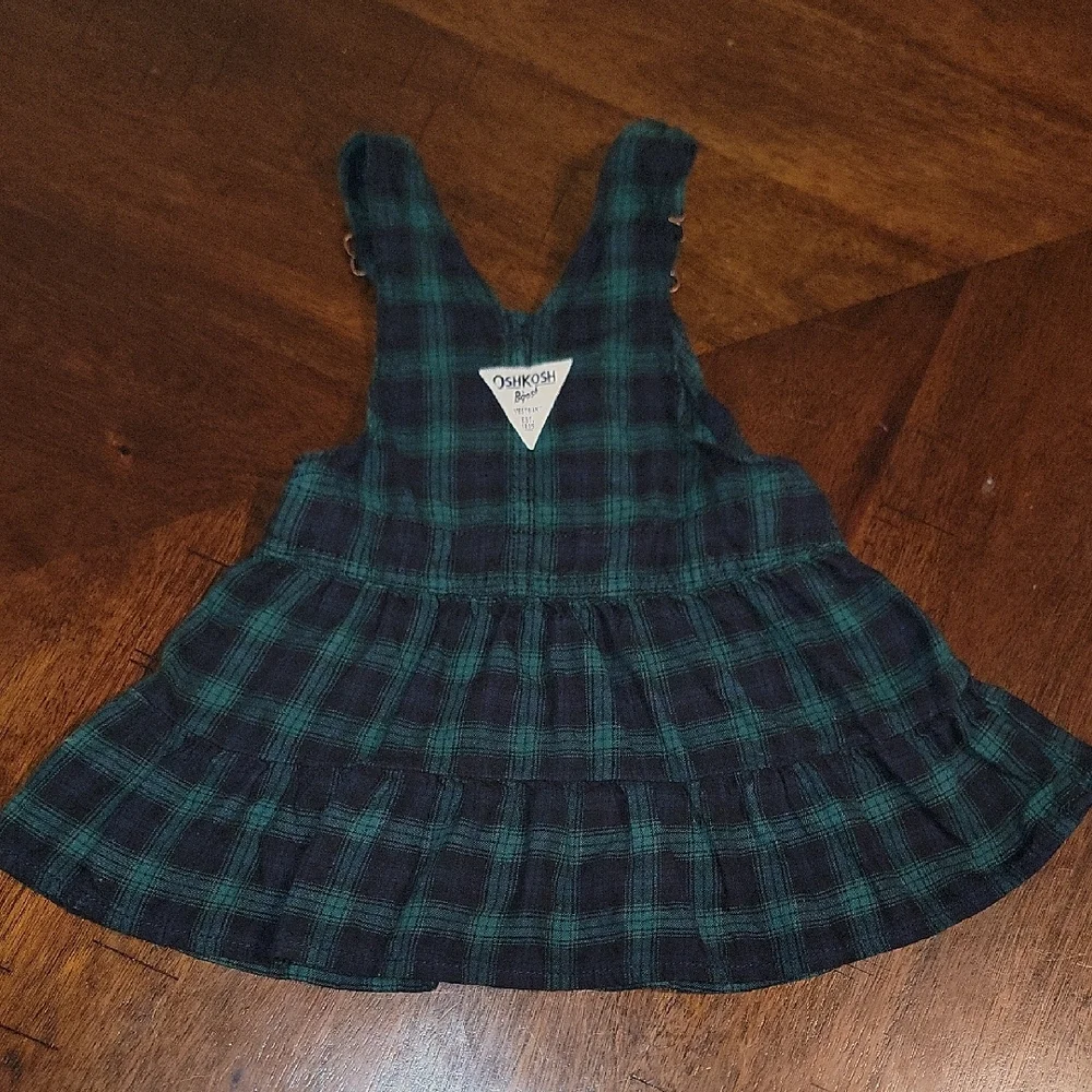 OshKosh B'gosh Green Plaid Overall Dress And Cat&Jack Light Blue Dress 18m Girl